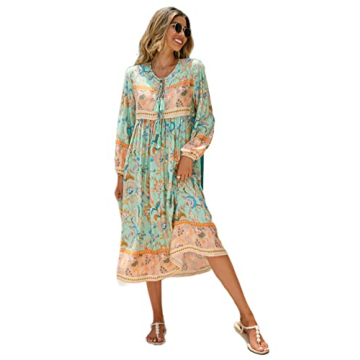Stylish R.Vivimos Long Sleeve Bohemian Midi Dress