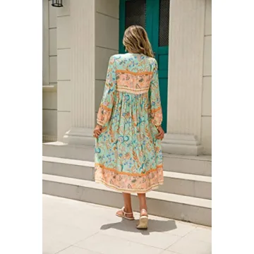 Stylish R.Vivimos Long Sleeve Bohemian Midi Dress