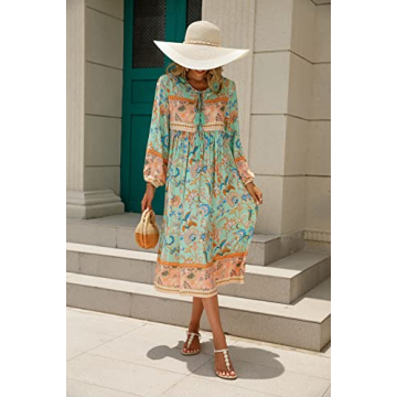 Stylish R.Vivimos Long Sleeve Bohemian Midi Dress