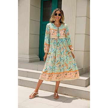 Stylish R.Vivimos Long Sleeve Bohemian Midi Dress