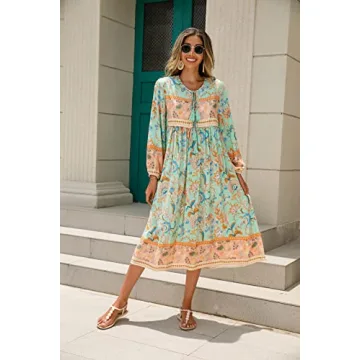 Stylish R.Vivimos Long Sleeve Bohemian Midi Dress