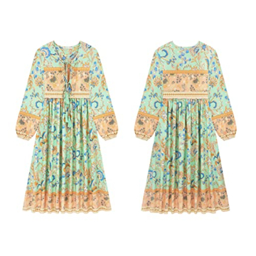 Stylish R.Vivimos Long Sleeve Bohemian Midi Dress