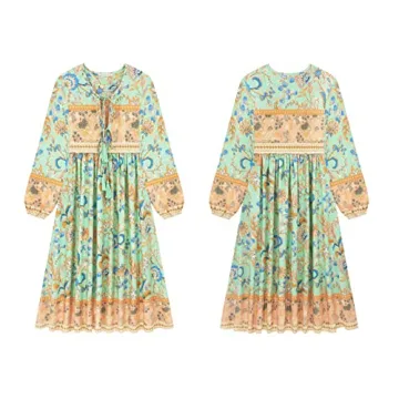 Stylish R.Vivimos Long Sleeve Bohemian Midi Dress