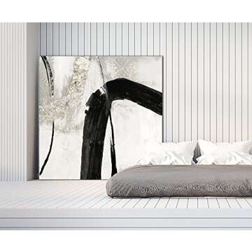 Giant Art Black Ink II Huge Contemporary Abstract Giclee Canvas Print for Office Home Wall Decor Stretcher, 72 x 72