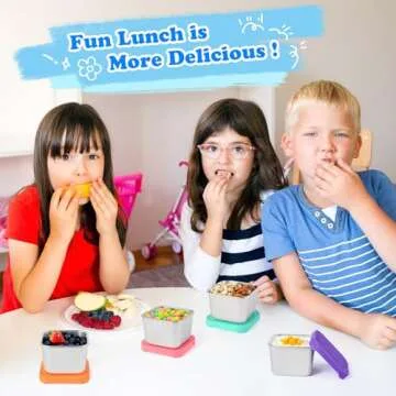 4 Pack 6oz Reusable Stainless Steel Snack Containers for Kids, Easy Open Leak Proof Metal Small Todd...