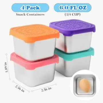 4 Pack Stainless Steel Kids Snack Containers - Leak Proof & Stackable