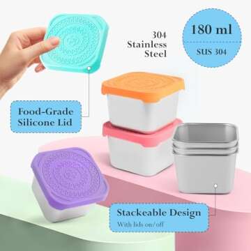 4 Pack Stainless Steel Kids Snack Containers - Leak Proof & Stackable