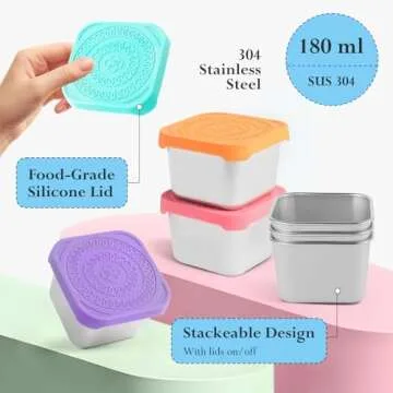 4 Pack Stainless Steel Kids Snack Containers - Leak Proof & Stackable