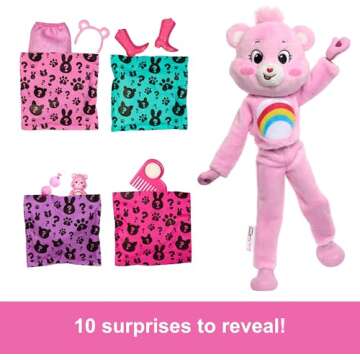 Barbie Cutie Reveal Doll & Accessories, Care Bears Series, Fashion Doll with Cheer Bear Plush Costume & 10 Surprises Including Color Change & Mini Bear