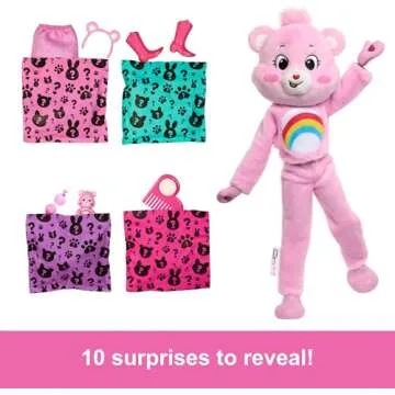 Barbie Cutie Reveal Doll & Accessories, Care Bears Series, Fashion Doll with Cheer Bear Plush Costume & 10 Surprises Including Color Change & Mini Bear