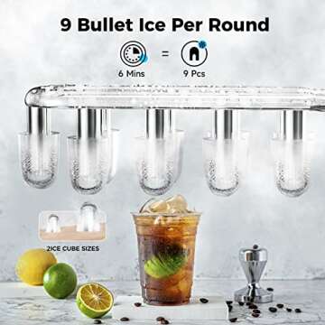FREE VILLAGE Countertop Ice Maker, 6 Mins/9 Pcs Bullet Ice, 26 lbs Ice/24Hrs, Self-Cleaning Machine with Scoop and Basket, Portable Maker for Home/Kitchen/Office/Party, White (Z5822G-WHITE)