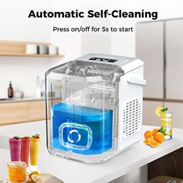 FREE VILLAGE Countertop Ice Maker, 6 Mins/9 Pcs Bullet Ice, 26 lbs Ice/24Hrs, Self-Cleaning Machine with Scoop and Basket, Portable Maker for Home/Kitchen/Office/Party, White (Z5822G-WHITE)