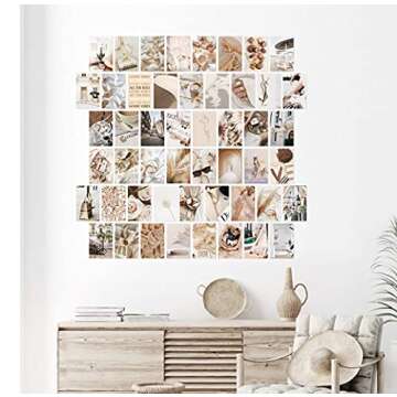 Neutral Wall Collage Kit Aesthetic Pictures, Aesthetic Room Decor, Bedroom Decor for Teen Girls, Wall Collage Kit, VSCO Room Decor, Photo Wall, Aesthetic Posters, Collage Kit (50 Set 4x6 inch)