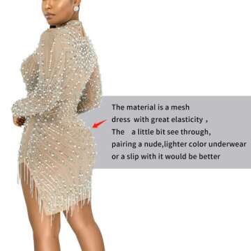 Ranfare Birthday Dress for Women Long Sleeve Rhinestone Dress Nightclub Dress Party Dresses Type A (Apricot-1, L)…