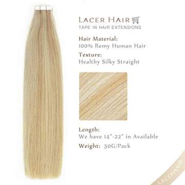 Lacerhair Tape in Remy Hair Extensions Human Hair Tape in 14 Inch Color Balayage Dark Ash Blonde Mixed Light Platinum Blond P#18/60A Real Human Hair Extensions Tape in Hair Extension 20PCS 50G