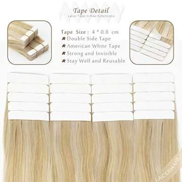 Lacerhair Tape in Remy Hair Extensions Human Hair Tape in 14 Inch Color Balayage Dark Ash Blonde Mixed Light Platinum Blond P#18/60A Real Human Hair Extensions Tape in Hair Extension 20PCS 50G