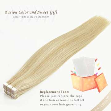 Lacerhair Tape in Remy Hair Extensions Human Hair Tape in 14 Inch Color Balayage Dark Ash Blonde Mixed Light Platinum Blond P#18/60A Real Human Hair Extensions Tape in Hair Extension 20PCS 50G