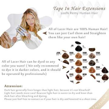 Lacerhair Tape in Remy Hair Extensions Human Hair Tape in 14 Inch Color Balayage Dark Ash Blonde Mixed Light Platinum Blond P#18/60A Real Human Hair Extensions Tape in Hair Extension 20PCS 50G