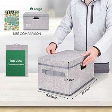 BALEINE Storage Bins with Lids, Foldable Linen Fabric Storage Boxes with Lids, Collapsible Closet Or...