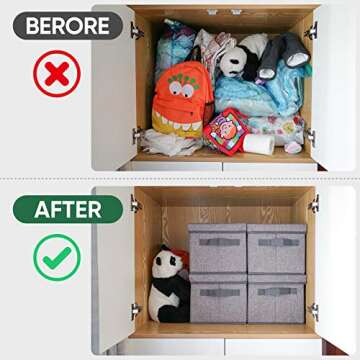 BALEINE Storage Bins with Lids, Foldable Linen Fabric Storage Boxes with Lids, Collapsible Closet Organizer Containers with Cover for Home Bedroom Office (5pack Gray Large)