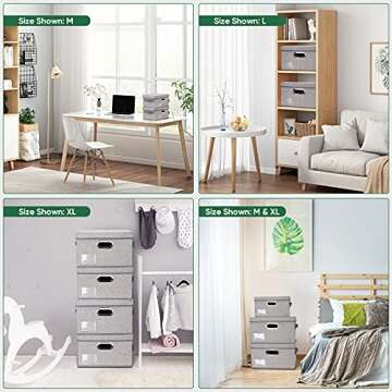 BALEINE Storage Bins with Lids, Foldable Linen Fabric Storage Boxes with Lids, Collapsible Closet Organizer Containers with Cover for Home Bedroom Office (5pack Gray Large)