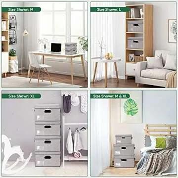 BALEINE Storage Bins with Lids, Foldable Linen Fabric Storage Boxes with Lids, Collapsible Closet Organizer Containers with Cover for Home Bedroom Office (5pack Gray Large)