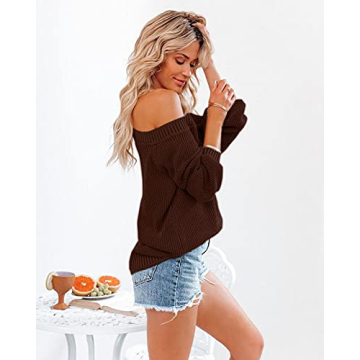 CHYRII Cold Shoulder Long Sleeve Chunky Sweater for Women