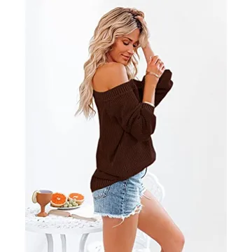 CHYRII Cold Shoulder Long Sleeve Chunky Sweater for Women