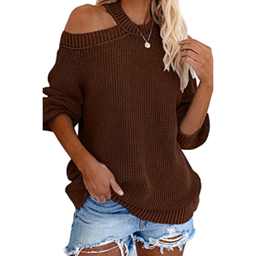 CHYRII Cold Shoulder Long Sleeve Chunky Sweater for Women
