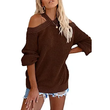 CHYRII Cold Shoulder Long Sleeve Chunky Sweater for Women