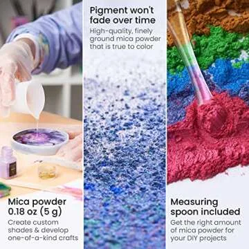 ARTEZA Mica Powder for Epoxy Resin, Set of 35, Assorted Colors, 0.35 oz Bottles, Mica Powder for Candle Making and DIY Crafts