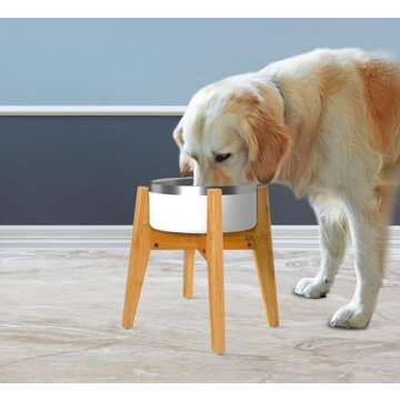 Dog Bowl Stand - Fits Large Breeds 21-inch Tall or Over (Ex: Labrador, Husky, Retriever, Others) - It Elevates, Raises Pet Food Water Bowls Dispensers Fountains and Slow Feeders - Adjustable Width