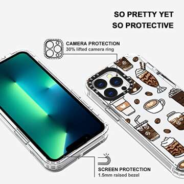MOSNOVO Case for iPhone 13 Pro, [Buffertech 6.6ft Military-Grade Drop Protection] [Anti Peel Off Tech] Clear TPU Bumper Phone Case Cover Design - Coffee
