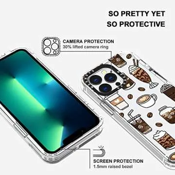MOSNOVO Case for iPhone 13 Pro, [Buffertech 6.6ft Military-Grade Drop Protection] [Anti Peel Off Tech] Clear TPU Bumper Phone Case Cover Design - Coffee