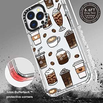 MOSNOVO Case for iPhone 13 Pro, [Buffertech 6.6ft Military-Grade Drop Protection] [Anti Peel Off Tech] Clear TPU Bumper Phone Case Cover Design - Coffee