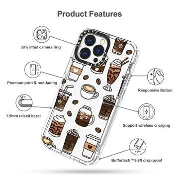 MOSNOVO Case for iPhone 13 Pro, [Buffertech 6.6ft Military-Grade Drop Protection] [Anti Peel Off Tech] Clear TPU Bumper Phone Case Cover Design - Coffee