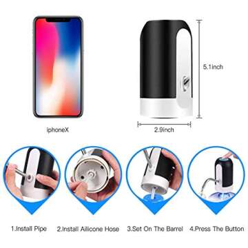 Myvision 3-5 Gallon Bottle Water Pump,Portable Electric Water Dispenser USB Charging,5 Gallon Water Jug Dispenser Pump Switch (Black)