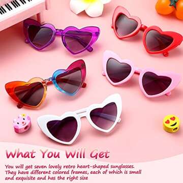 Frienda 7 Pairs Kids toddler Sunglasses Heart Shaped Sun Glasses Vintage Sunglasses for Children, Boys and Girls(Bright Color)