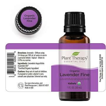 Plant Therapy Organic Lavender Fine 30 mL (1 oz) 100% Pure USDA Certified, Undiluted, Therapeutic Grade