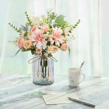 LESING Artificial Flowers Arrangement in Vase for Centerpiece