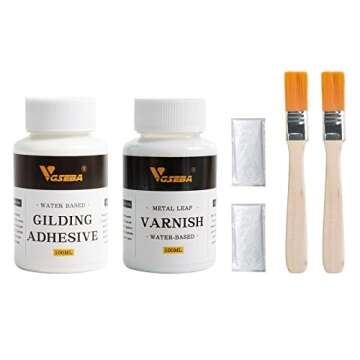 Gold Leaf Adhesive, 6.8oz Gilding Adhesive Set, Metal Leaf Glue and Varnish for Foil Transfer Sheets...