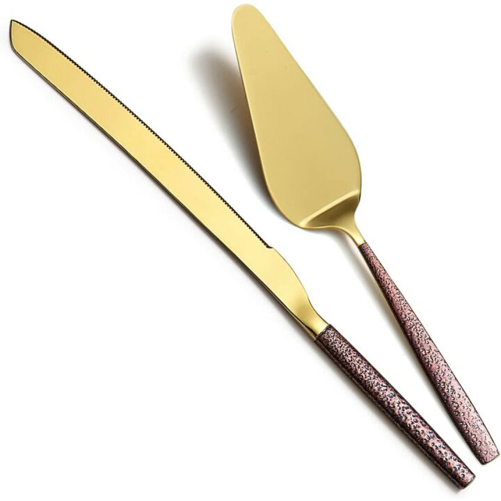 Wedding Cake Knife and Server Set with Gold Handle