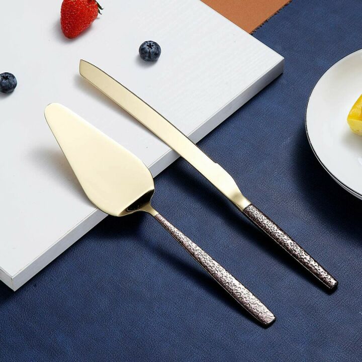 Wedding Cake Knife and Server Set with Gold Handle