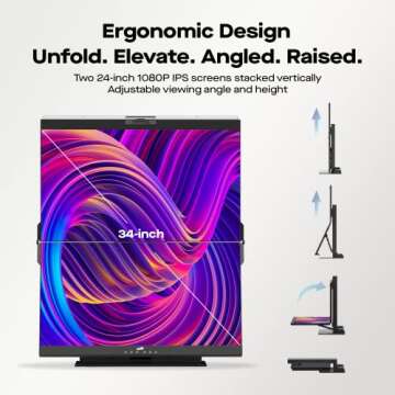 Mobile Pixels Geminos Dual 24" Stacked Computer Monitors with 1080P Webcam&Speakers, 65W USB-C Charg...