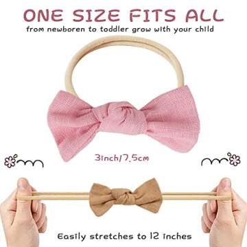 VOBOBE Baby Girls Nylon Headbands Linen Hair Bows, Neutral Elastic Hairbands Hair Accessories for Newborn Infant Toddlers Kids, Set of 14 (Type B)