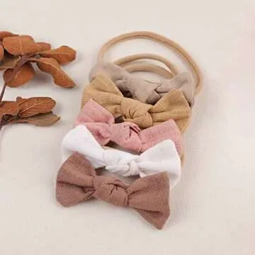 VOBOBE Baby Girls Nylon Headbands Linen Hair Bows, Neutral Elastic Hairbands Hair Accessories for Newborn Infant Toddlers Kids, Set of 14 (Type B)