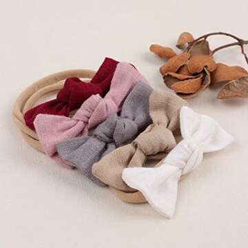 VOBOBE Baby Girls Nylon Headbands Linen Hair Bows, Neutral Elastic Hairbands Hair Accessories for Newborn Infant Toddlers Kids, Set of 14 (Type B)