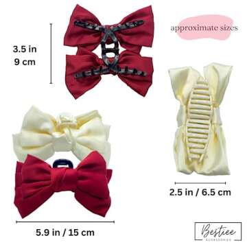 Bestiee 2-packs Women's Satin Bow Claw Clips | 6 inch Elegant Ribbon Design for All Hair Types, Stro...