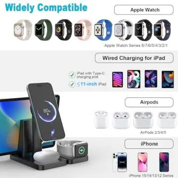 4 in 1 Wireless Charging Station Multiple Devices, Magnetic Fast Mag-Safe Multi Charger Stand for Apple Products iPhone 15 14 13 12 Series, Watch 8 7 6 5 4 3 2 1 AirPods 2 3 4 5