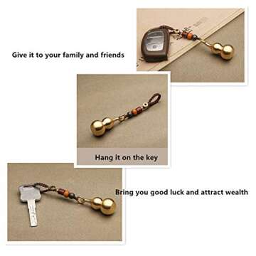 Trade Star Exports Feng Shui Brass Wu Lou Gourd Key Chain with Bodhi Beads for Good Luck Fortune, Brass Calabash Gourd with Buddha Beads for Longevity, Wealth and Success (New upgrade)